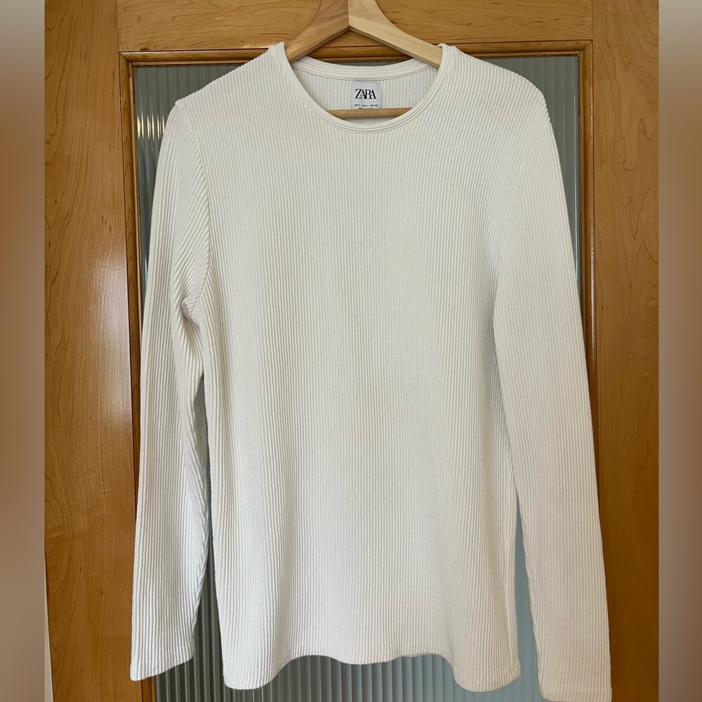 Zara Ribbed Long Sleeve Shirt - Men’s L (White)